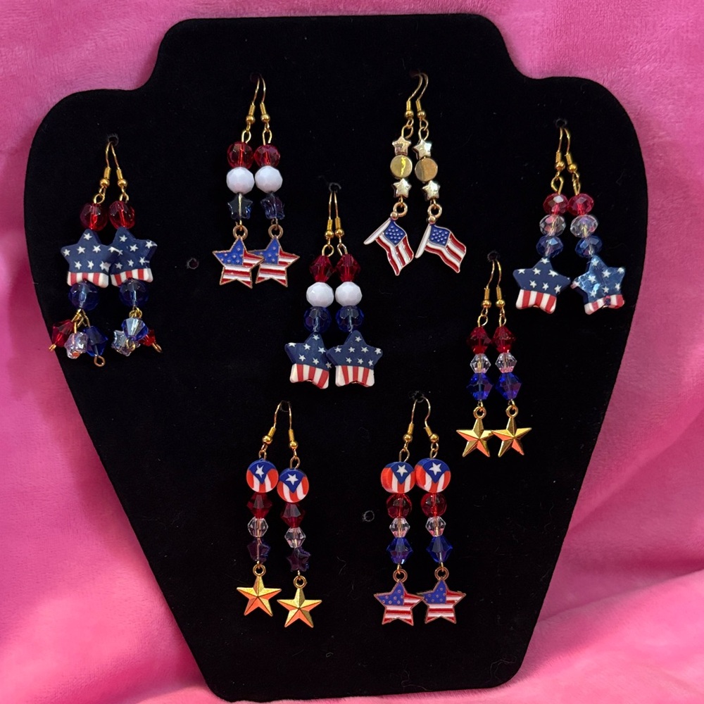 American Flag and Star Earrings Set